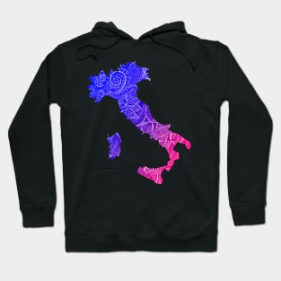 Colorful mandala art map of Italy with text in blue and violet Hoodie